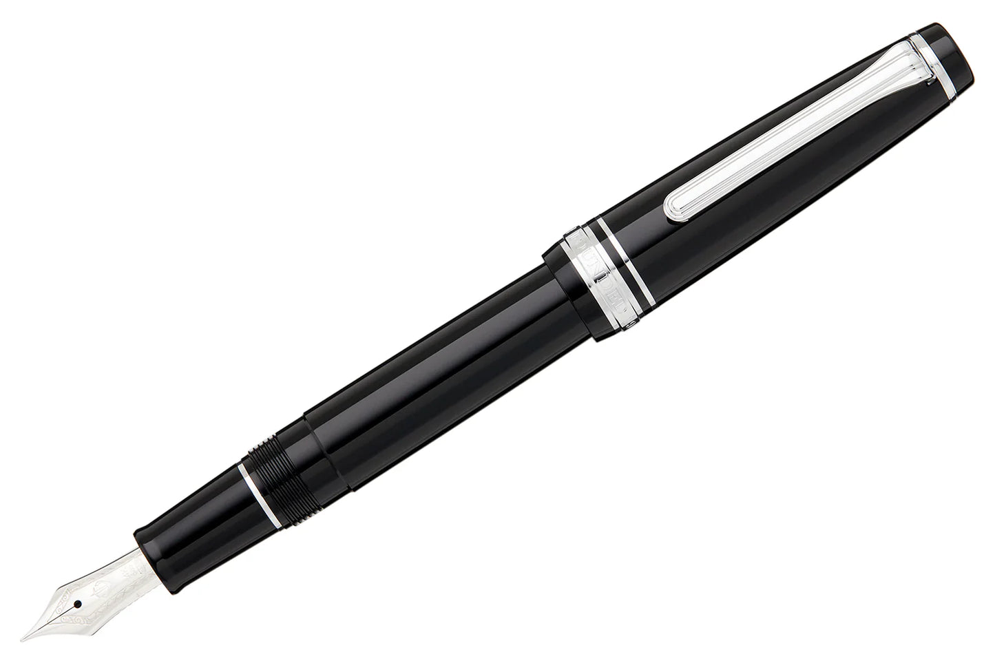 Sailor Professional Gear Slim Mini Black w/ Silver Fountain Pen 14k Gold Fine Nib