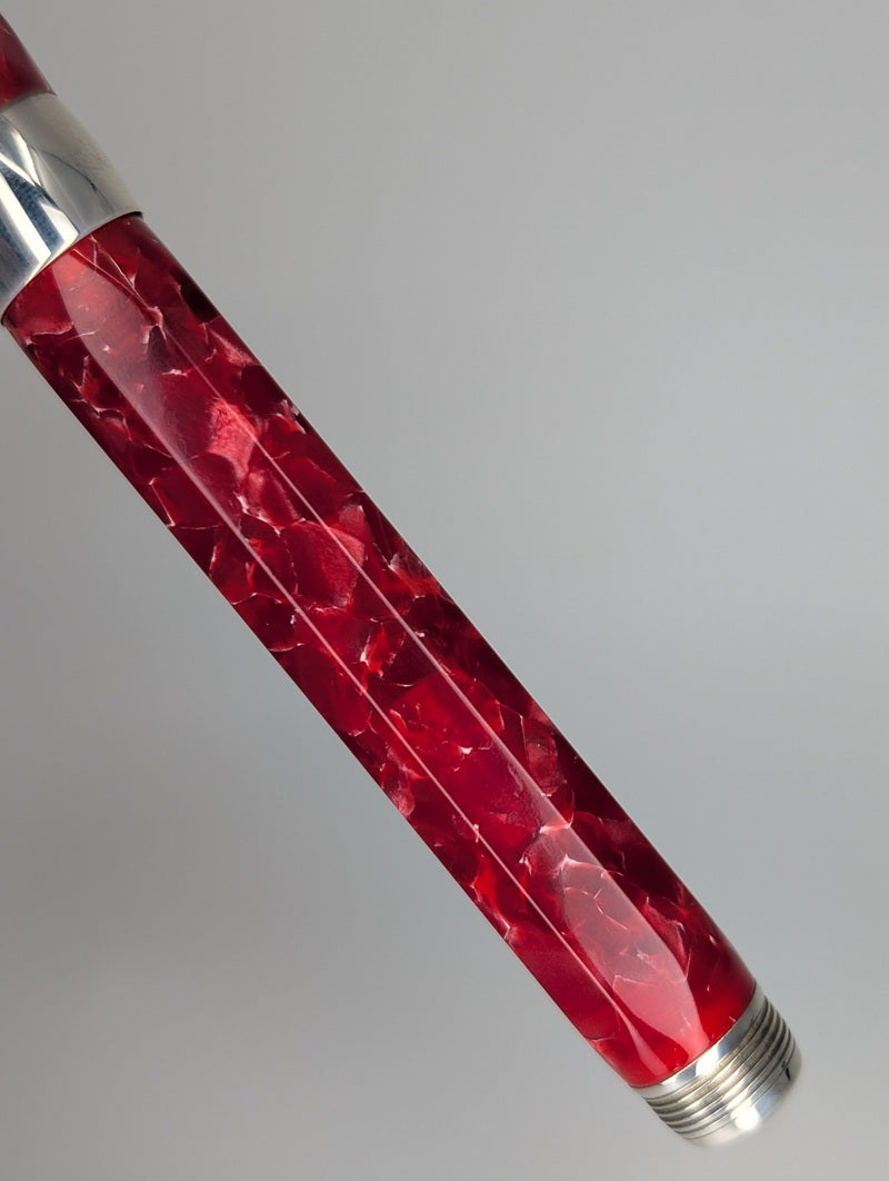 *Consignment* Montegrappa 1912 Red Harmony Cracked Ice Sterling Silver Trim Fountain Pen 18k Gold Stub Nib