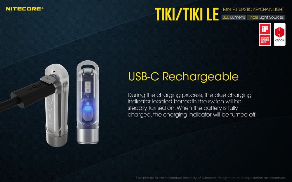 Nitecore Tiki Glow in the Dark 300 Lumen Mini EDC Keychain Light