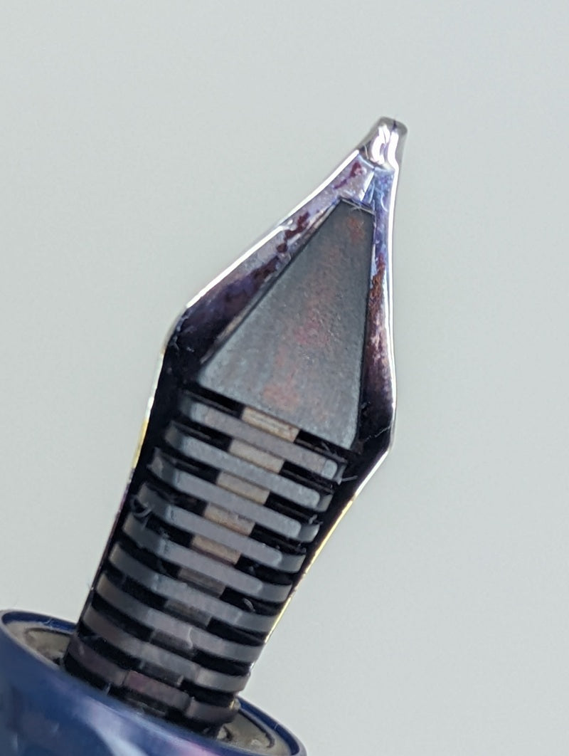 *Consignment* Onoto Scholar Oxford Blue Excel Sterling Silver Cap Band Fountain Pen 18k Gold Broad Nib