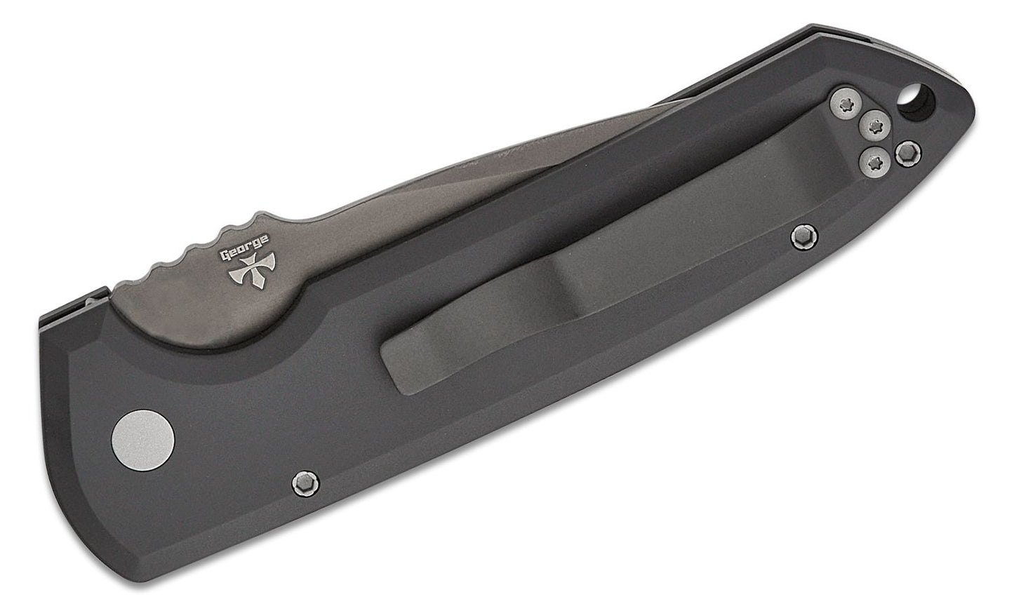 Protech Rockeye Auto Black Textured Handle Smoky Grey DLC CPM-D2 Blade