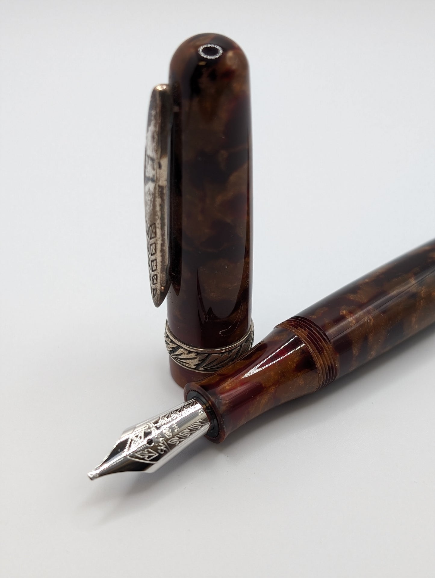 Stipula Etruria Amber Sterling Silver Fittings 14k Gold 1.1 Nib