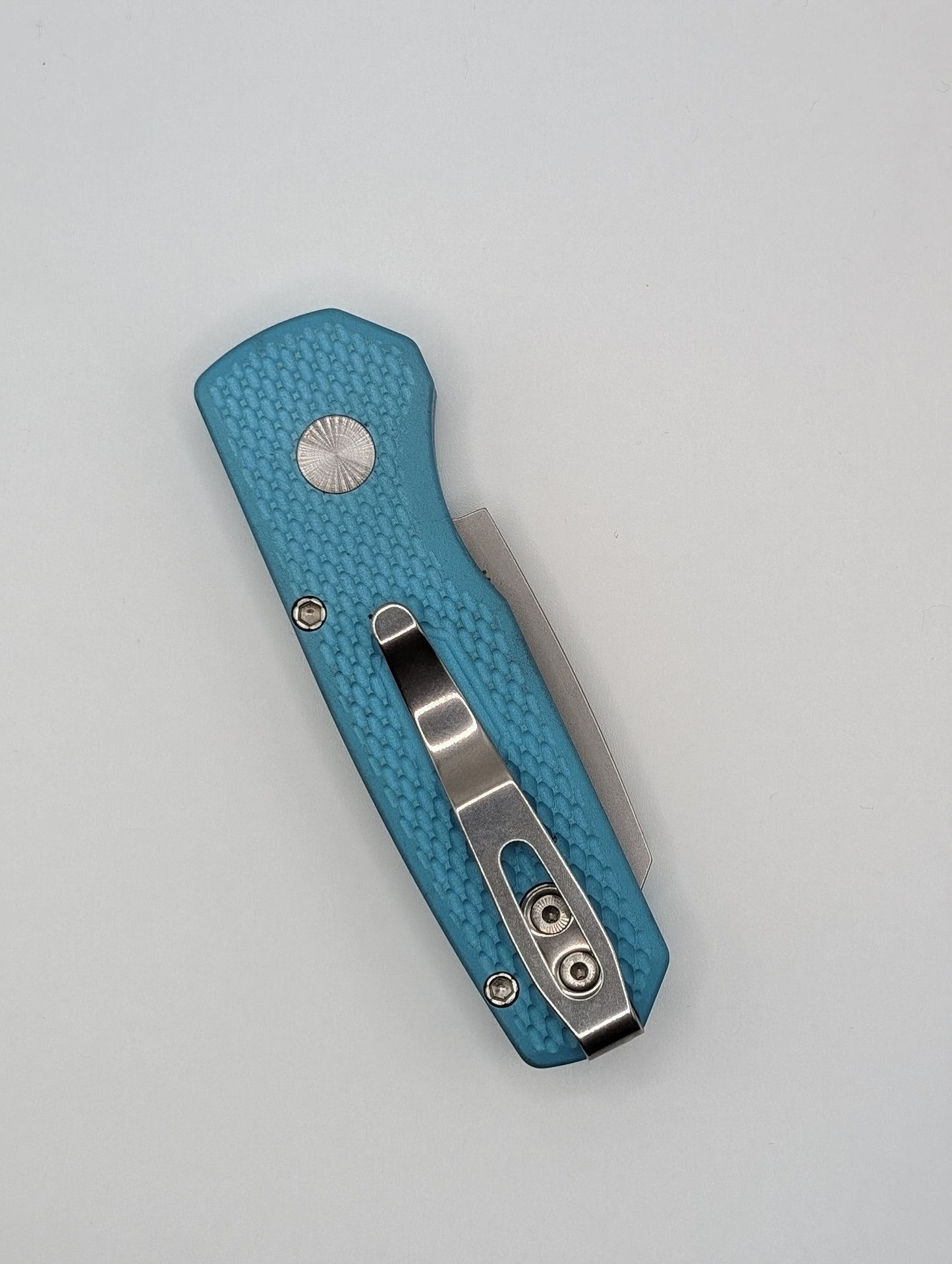 Protech Atlanta Blade Show 2024 Exclusive Runt 5 Blue Textured Handle Magnacut Reverse Tanto Auto Folding Knife