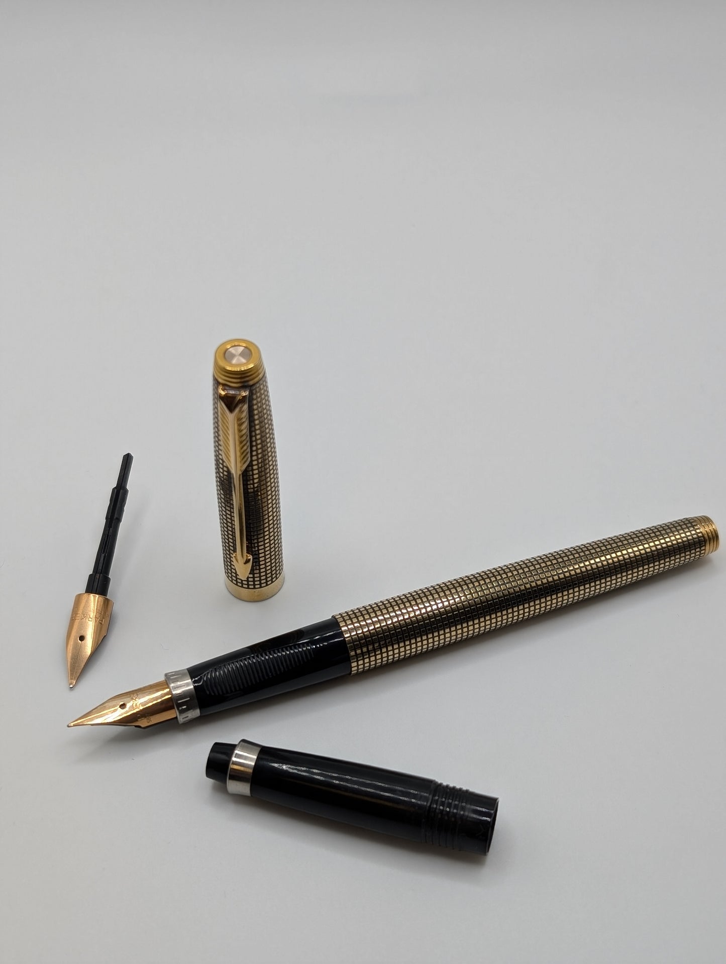 Parker Vintage 75 Vermeil Fountain Pen w/ Extra Nib and Rollerball Attachment