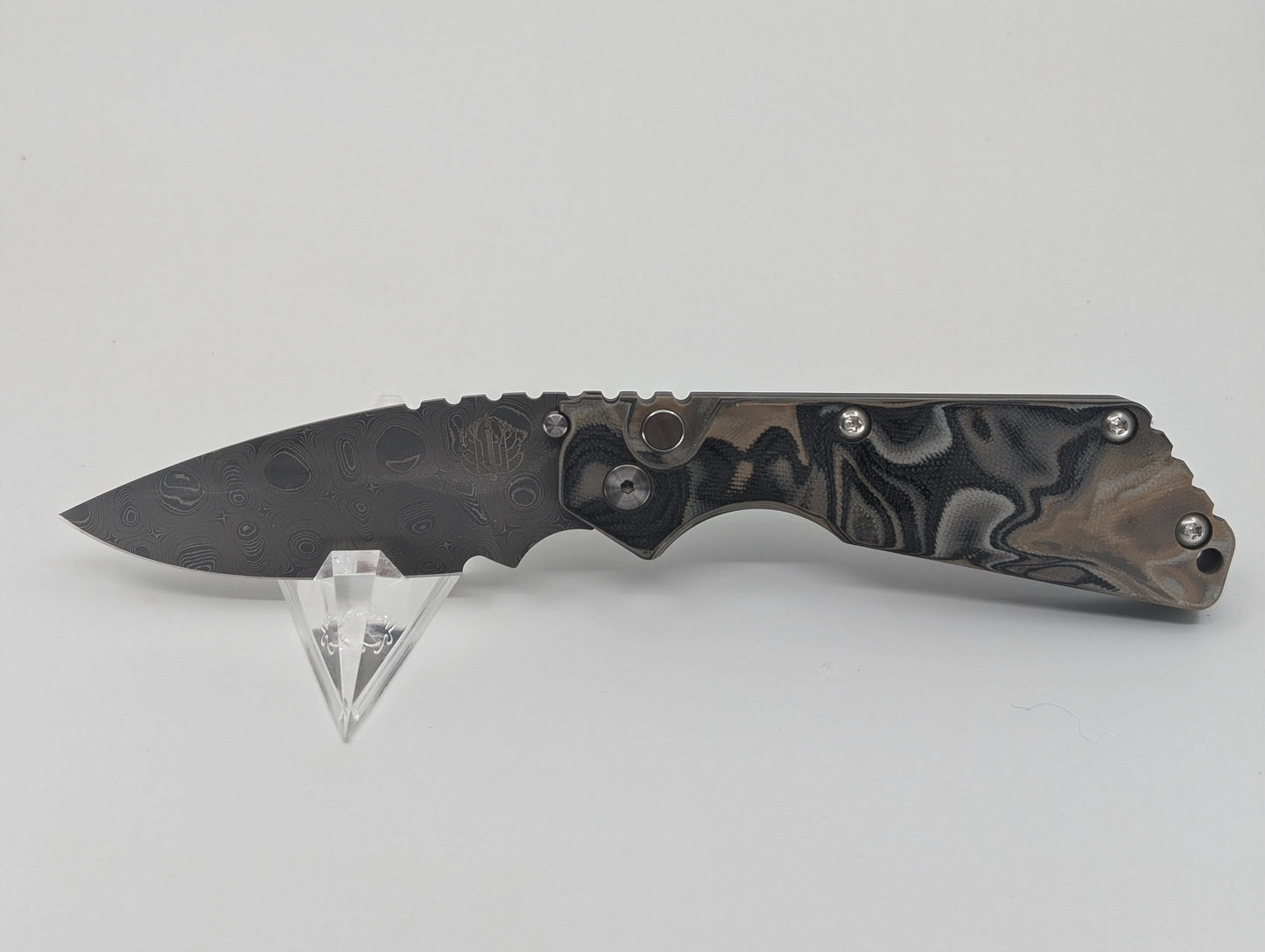 Protech Strider SnG Camo G10 Pearl Button "Virus" Stainless Damascus Auto Folding Knife 17 of 50