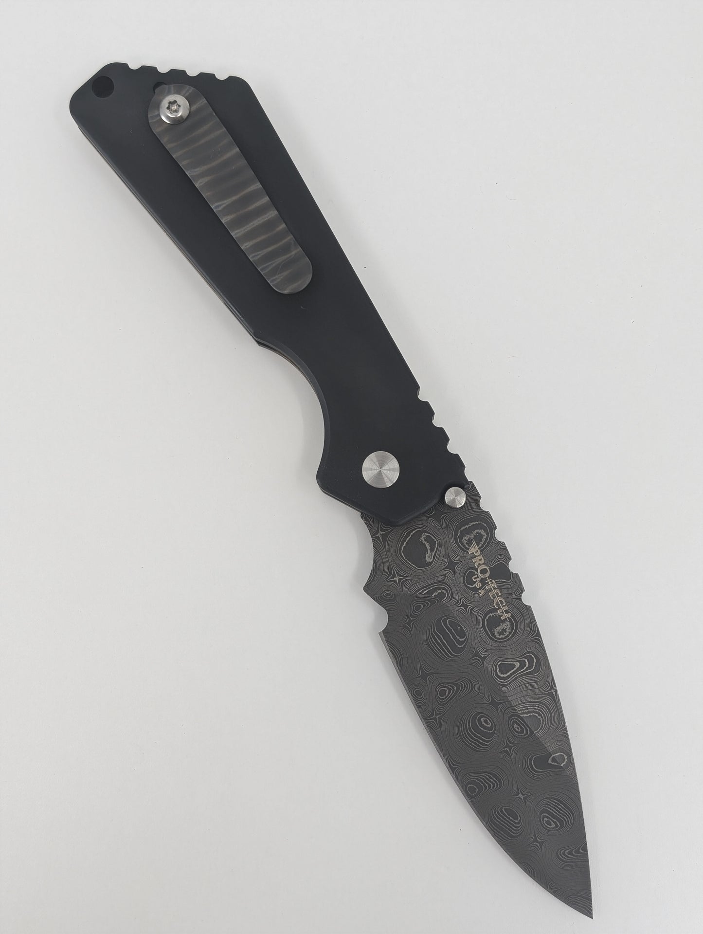 Protech Strider SnG Camo G10 Pearl Button "Virus" Stainless Damascus Auto Folding Knife 17 of 50