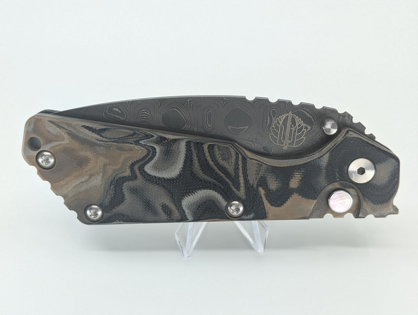 Protech Strider SnG Camo G10 Pearl Button "Virus" Stainless Damascus Auto Folding Knife 17 of 50