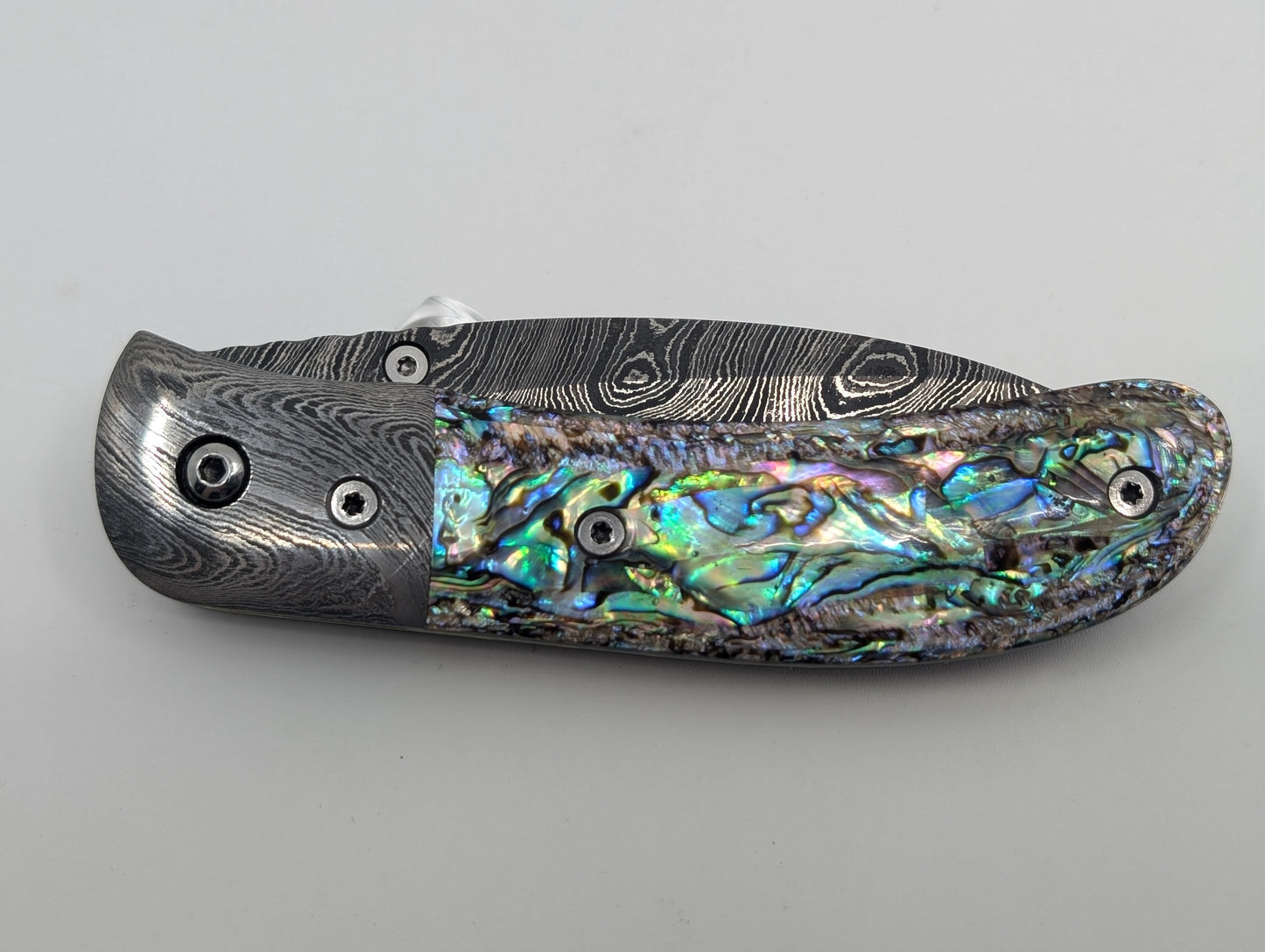 Joe Pardue Custom Damascus and Abalone Liner Lock Folding Knife