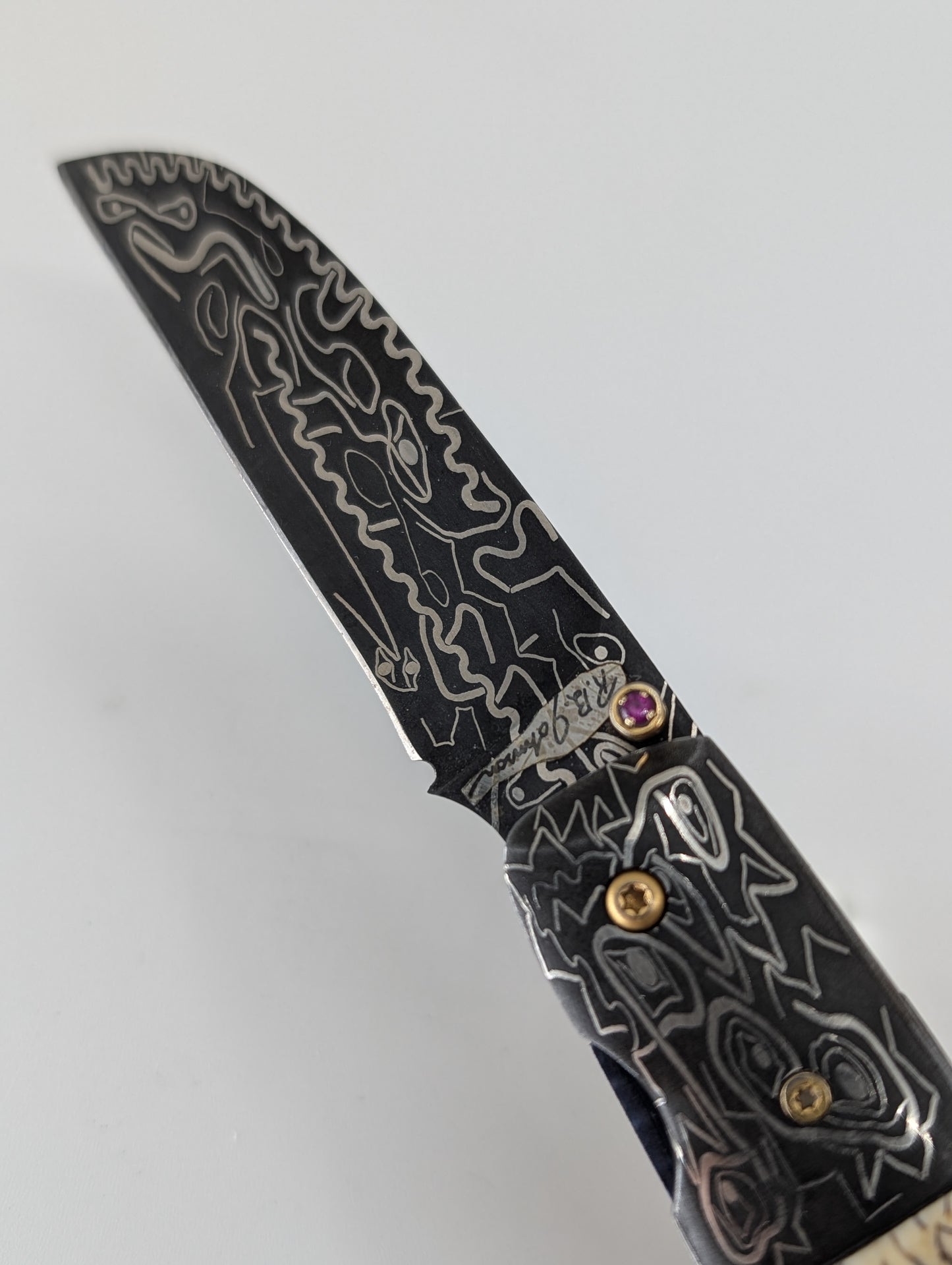 RB Johnson Custom Damascus Blade / Bolster Linerlock Folding Knife