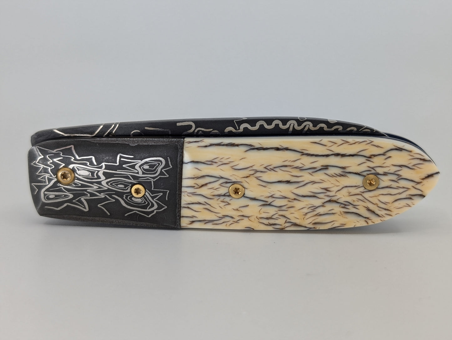 RB Johnson Custom Damascus Blade / Bolster Linerlock Folding Knife