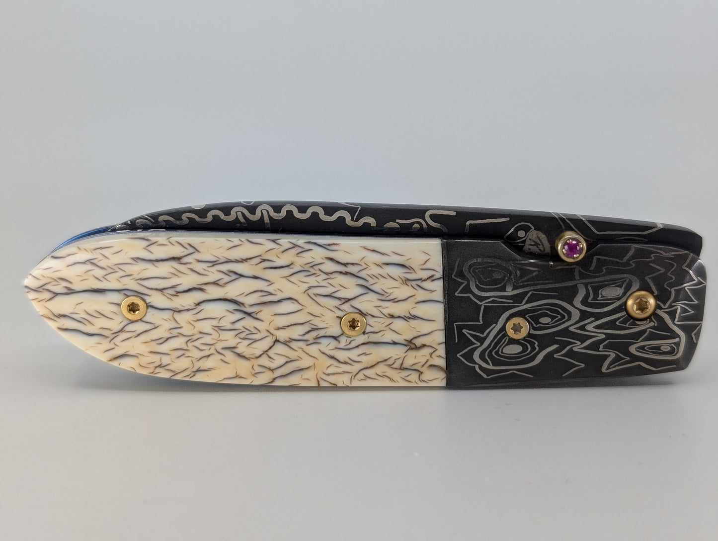 RB Johnson Custom Damascus Blade / Bolster Linerlock Folding Knife