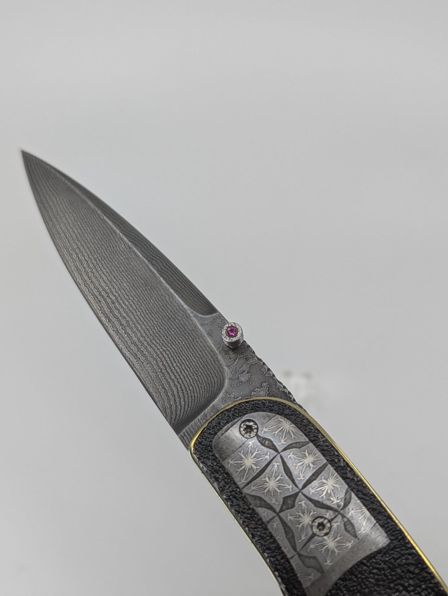 Corrie Schoeman Custom Mammoth Tooth Damascus Linerlock Folding Knife
