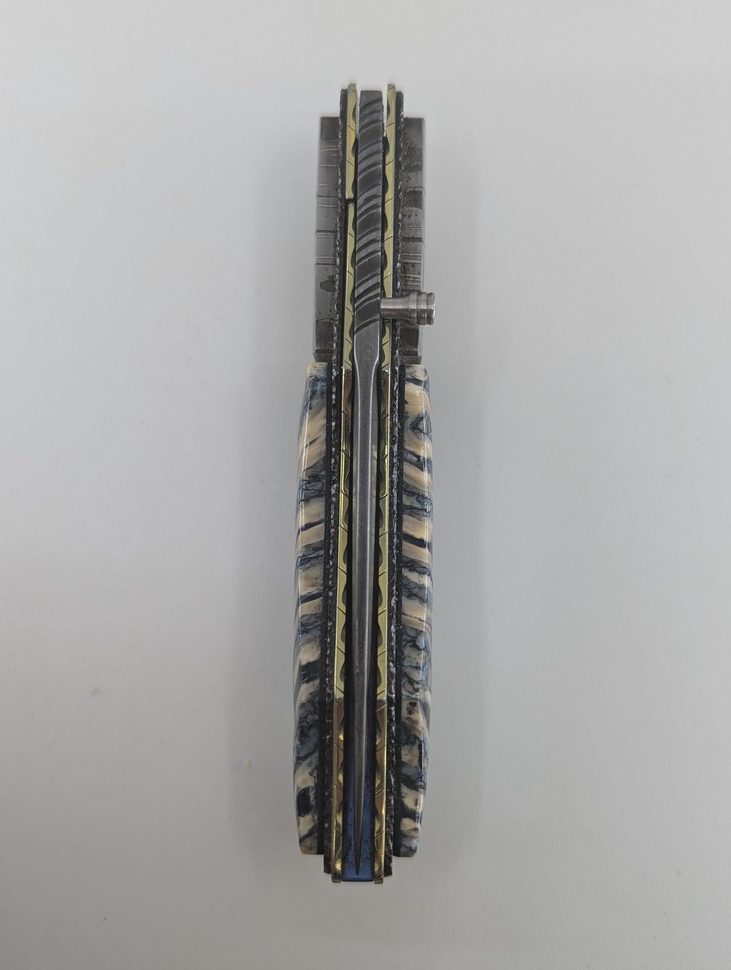 Corrie Schoeman Custom Mammoth Tooth Damascus Linerlock Folding Knife
