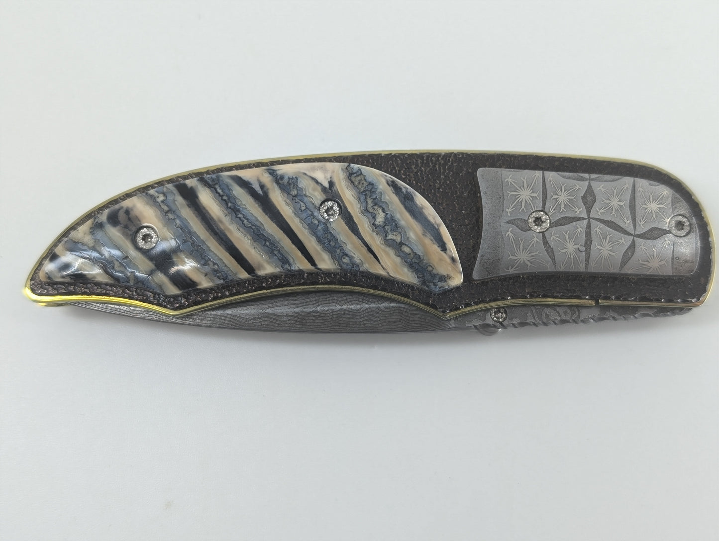 Corrie Schoeman Custom Mammoth Tooth Damascus Linerlock Folding Knife