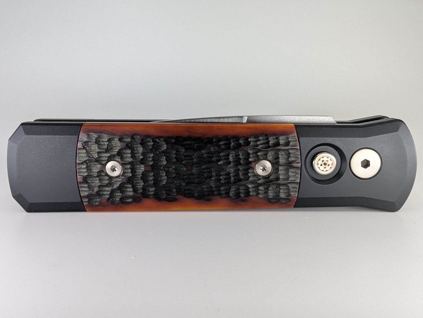 Protech Godson Custom Jigged Bone Inlay Mosaic Buttonlock Auto Folding Knife