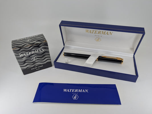*Consignment* Waterman Preface Black Lacquer 18k Medium Nib w/ 50mL Bottle of Black Waterman Ink