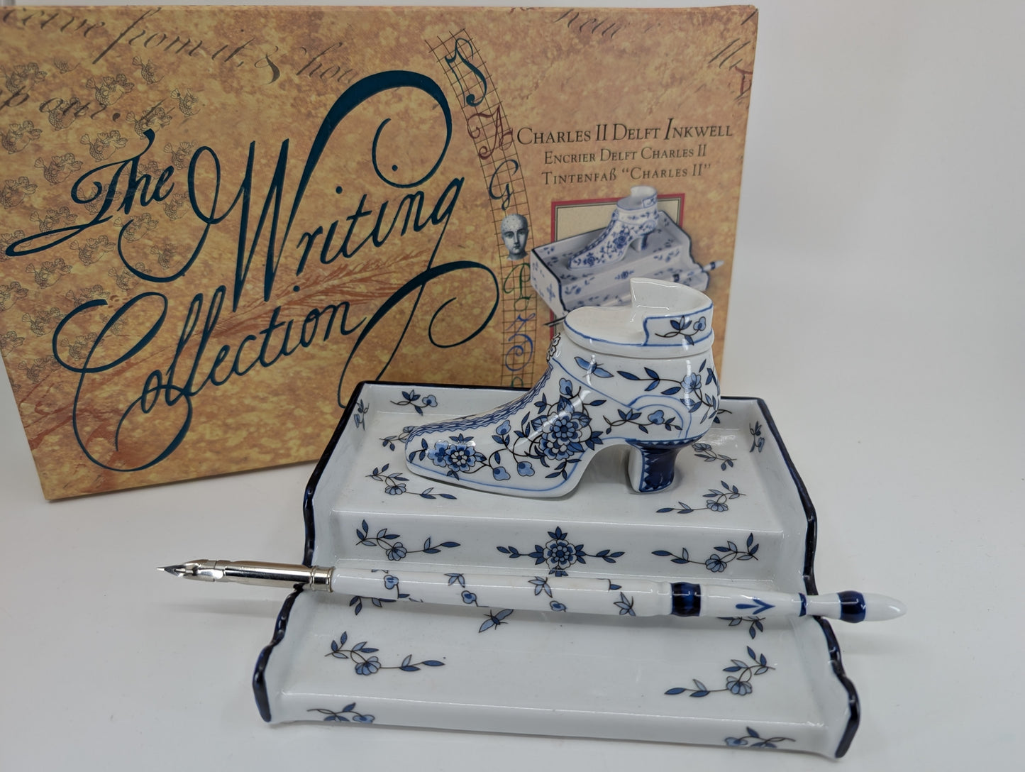 *Consignment* Charles II Delft Inkwell Vintage Calligraphy Set