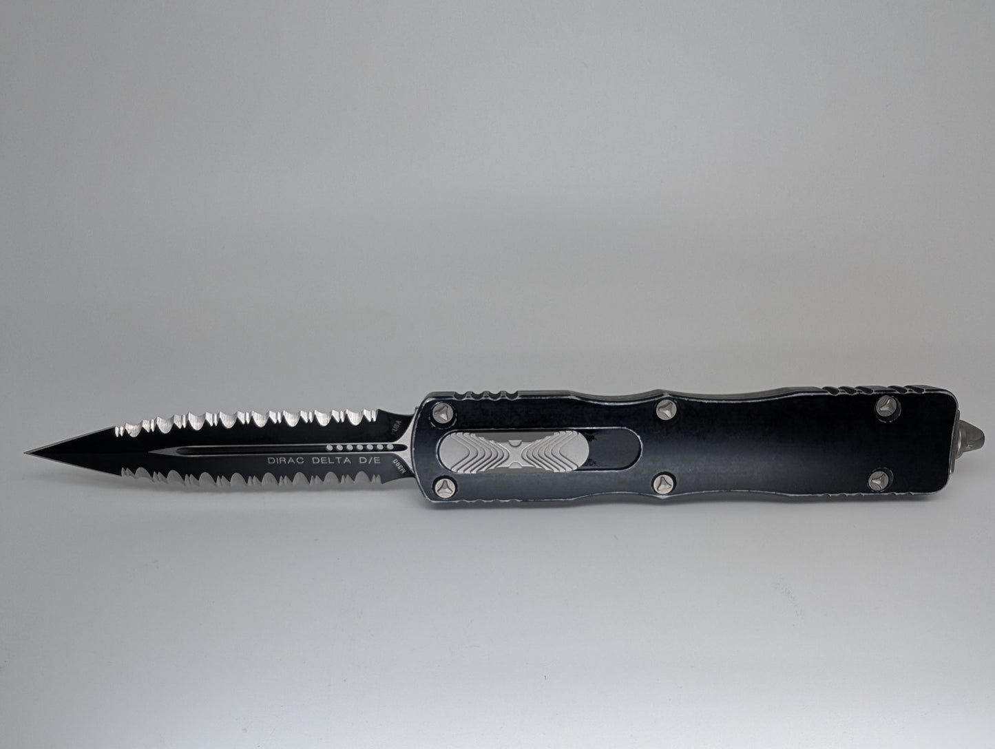*Consignment* Microtech Dirac Delta Double Edge Full Serrated Out the Front Knife