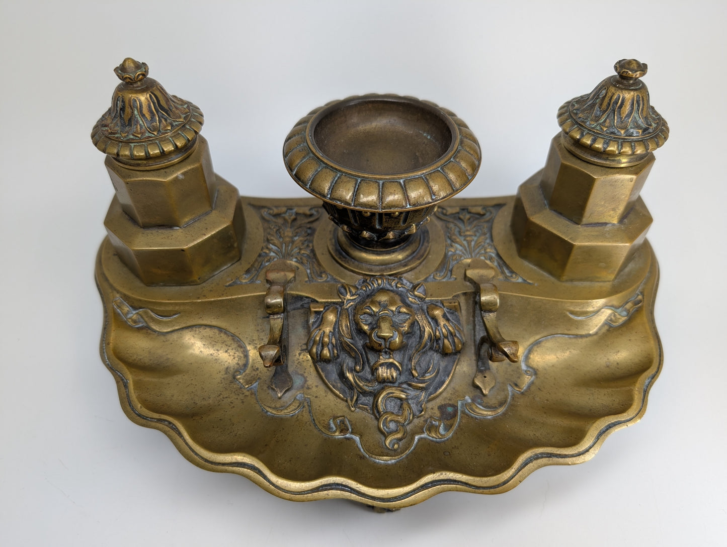 1890's Bronze Inkwell / Pen Rest