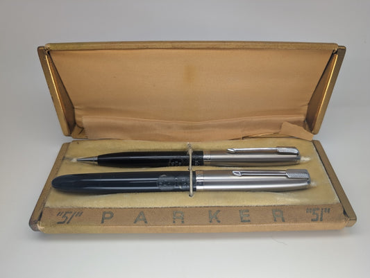 *Consignment* Parker "51" Teal Fountain Pen Stub Nib / Mechanical Pencil Set