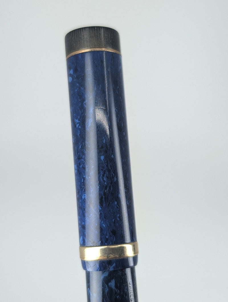 *Consignment* Vintage 1927 Parker Duofold JR "Lucky Curve" Blue Marble Fountain Pen 14k Gold Medium Nib