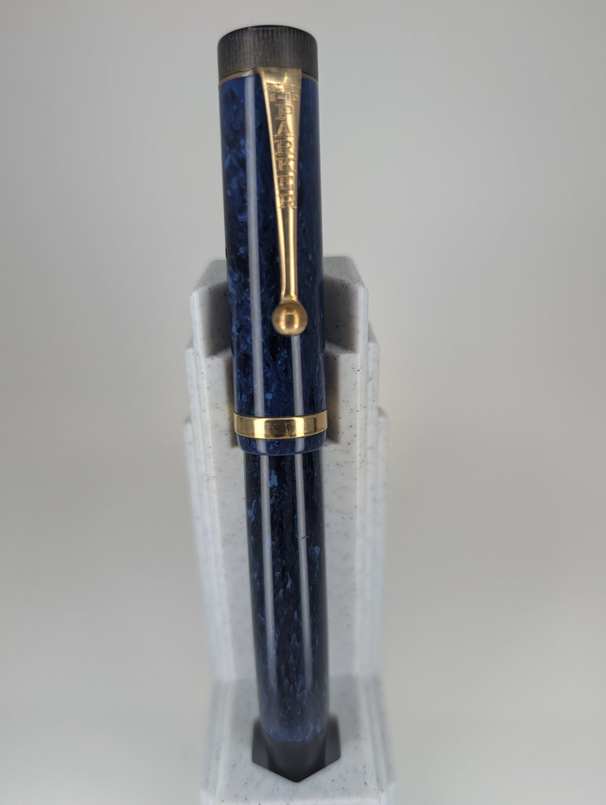 *Consignment* Vintage 1927 Parker Duofold JR "Lucky Curve" Blue Marble Fountain Pen 14k Gold Medium Nib