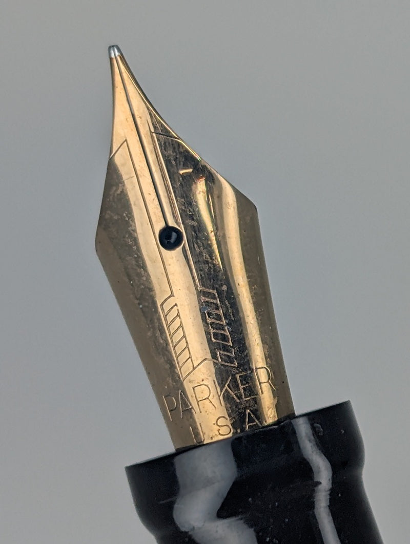 *Consignment* Vintage 1927 Parker Duofold JR "Lucky Curve" Blue Marble Fountain Pen 14k Gold Medium Nib