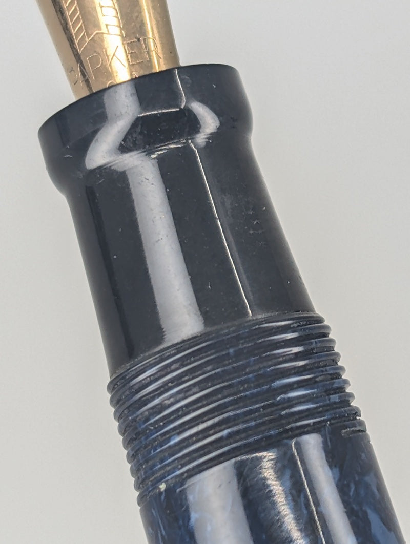 *Consignment* Vintage 1927 Parker Duofold JR "Lucky Curve" Blue Marble Fountain Pen 14k Gold Medium Nib