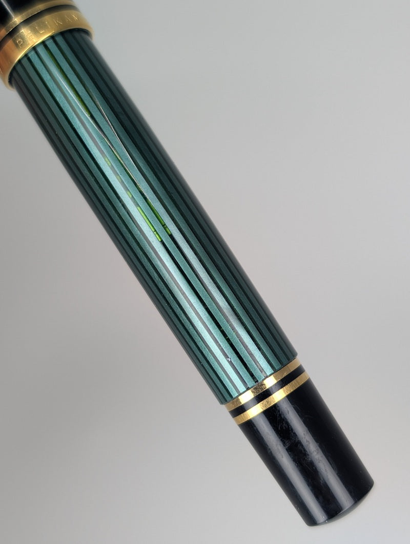 *Consignment* Pelikan Souveran R600 Black/Green Striped Rollerball Pen