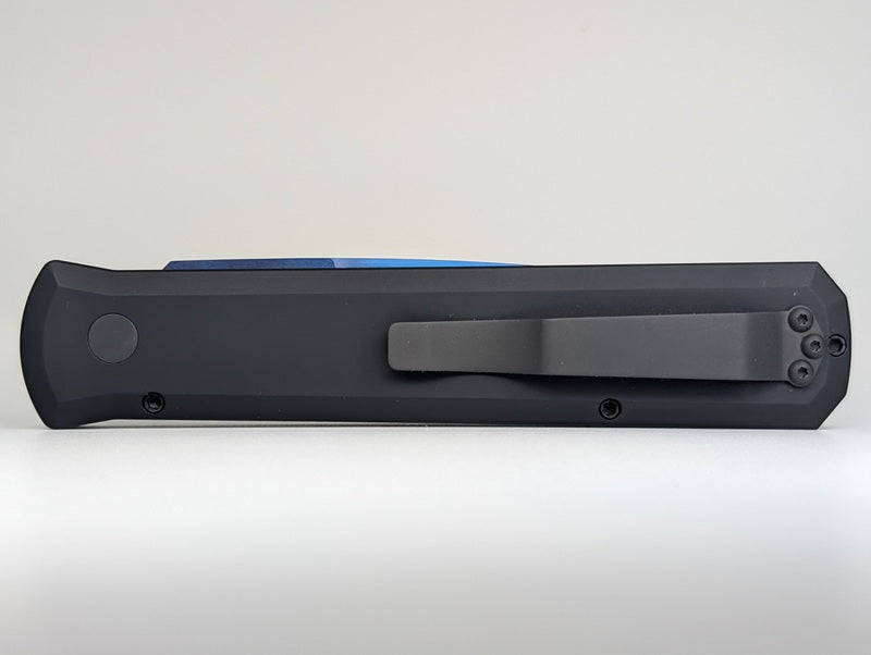 *Consignment* Protech Godfather Black / Abalone Button / Sapphire Blue Blade Auto Folding Knife