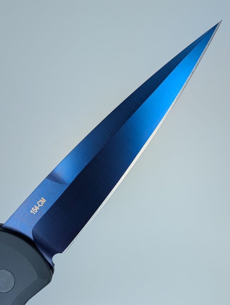 *Consignment* Protech Godfather Black / Abalone Button / Sapphire Blue Blade Auto Folding Knife