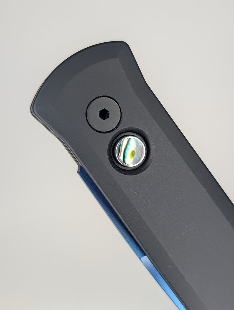 *Consignment* Protech Godfather Black / Abalone Button / Sapphire Blue Blade Auto Folding Knife