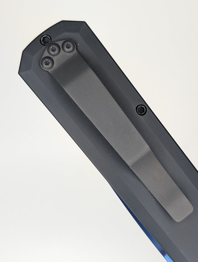 *Consignment* Protech Godfather Black / Abalone Button / Sapphire Blue Blade Auto Folding Knife