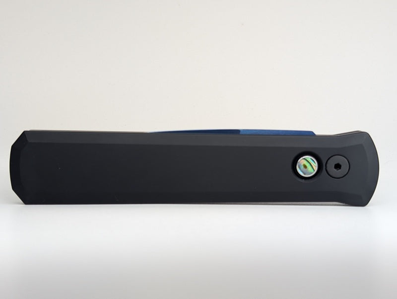 *Consignment* Protech Godfather Black / Abalone Button / Sapphire Blue Blade Auto Folding Knife