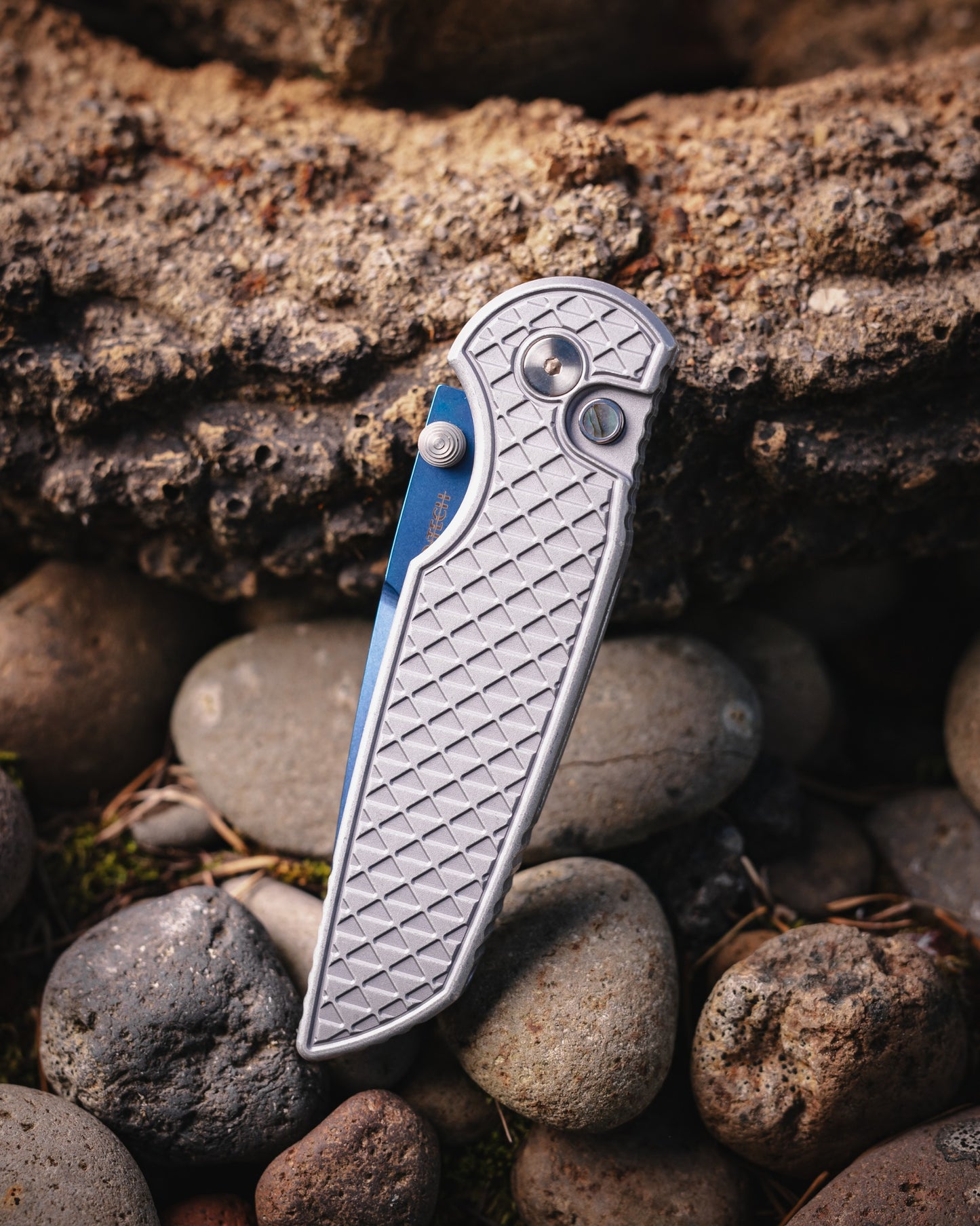 Protech TR-3 Integrity Abalone Button Lock Relic Grey handle Saphire DLC blade #29/120