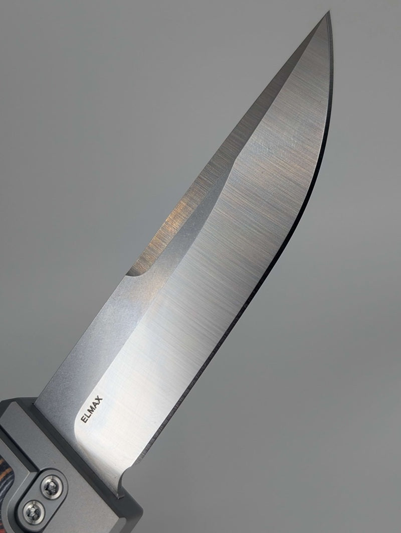 Reate EXO-M Damascus Red/White/Blue Handle Design Satin Drop Point Blade Gravity Knife