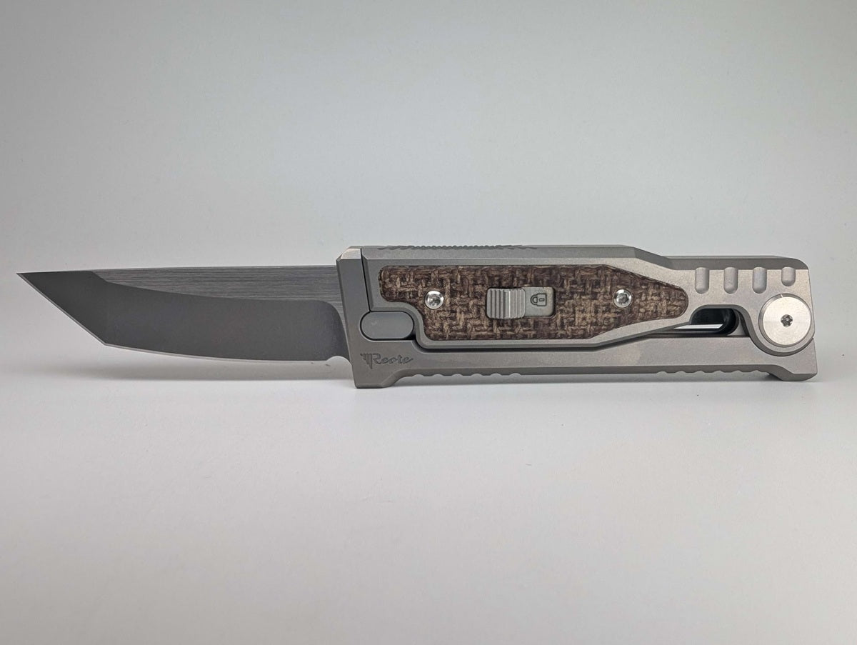 Reate EXO-Mini Burlap Micarta Stonewash Tanto Gravity Knife