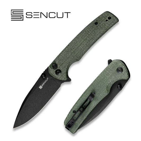 Sencut Sachse Green Micarta Handle Black Stonewash Blade Folding Knife