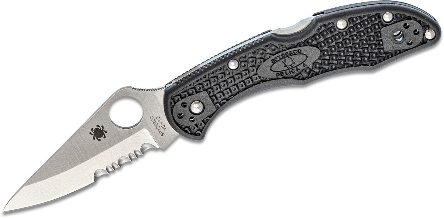 Spyderco Delica 4 Black Flat Ground ComboEdge partial serrated