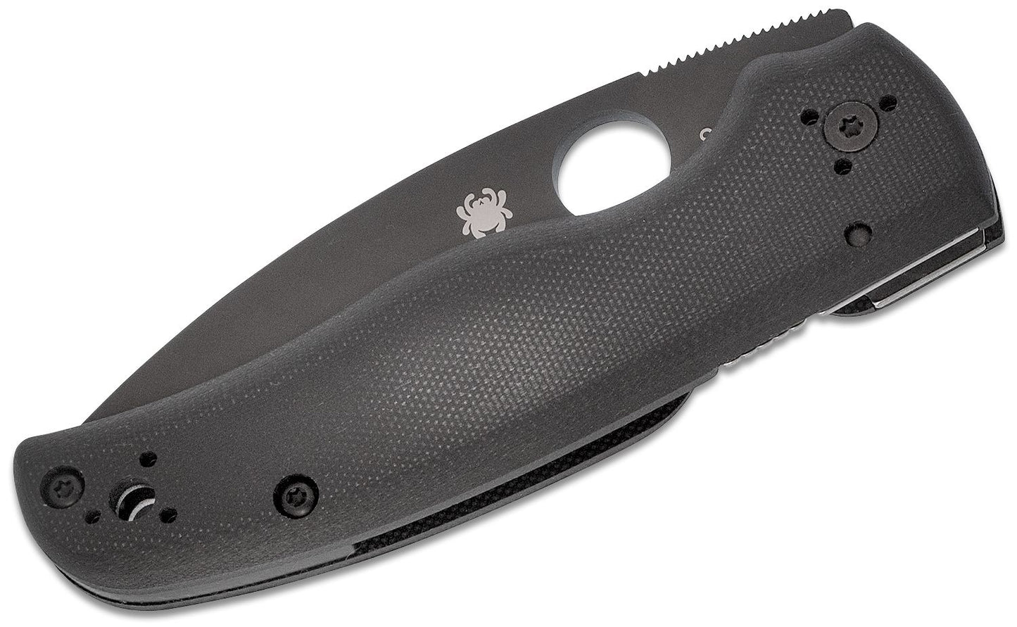 Spyderco Shaman Black Handle Serrated Stonewashed BackLinerlock Black Blade Folding Knife
