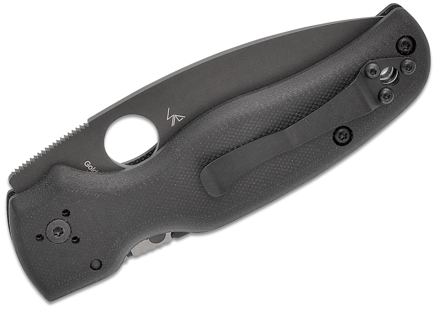 Spyderco Shaman Black Handle Serrated Stonewashed BackLinerlock Black Blade Folding Knife