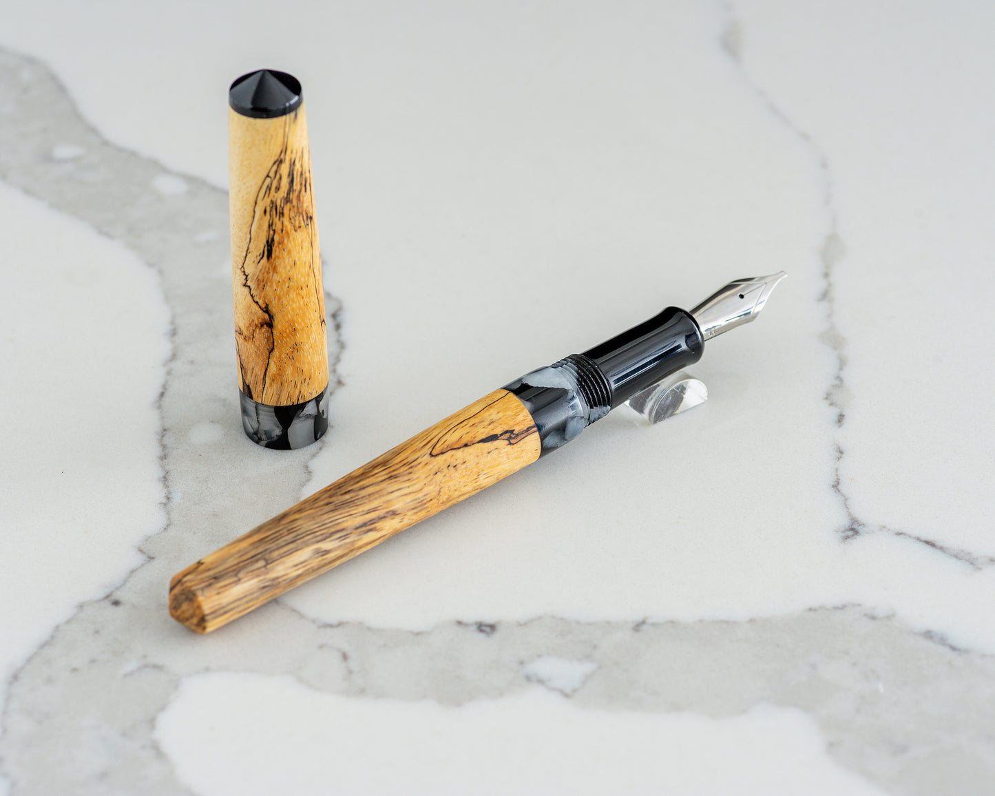 Rhys' Pieces Custom Fountain Pen - "Topo Line" Spalted Tamarind & Acrylic