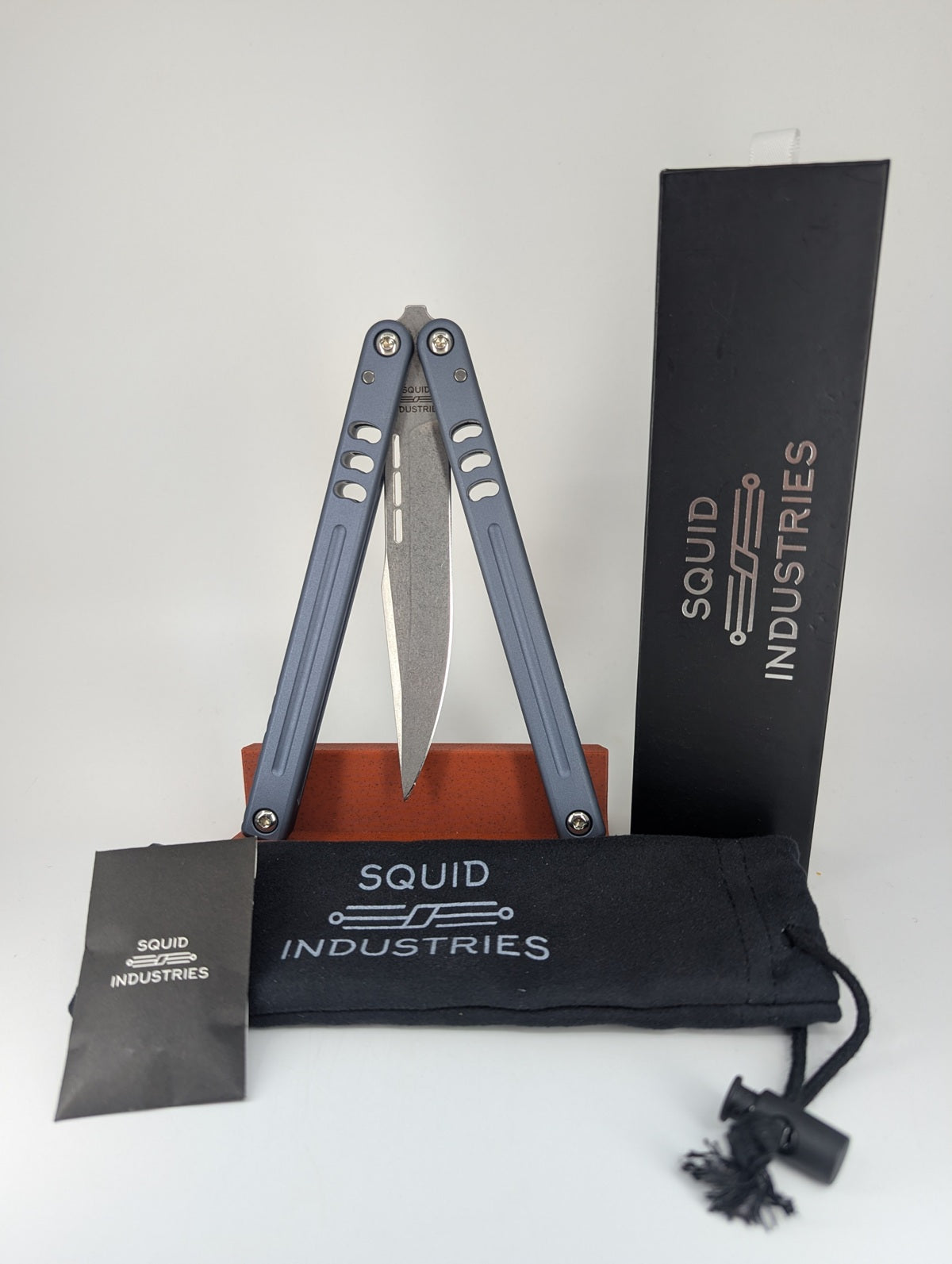 *Consignment* Squid Industries Mako Harpoon Gunmetal Aluminum Live Blade Balisong
