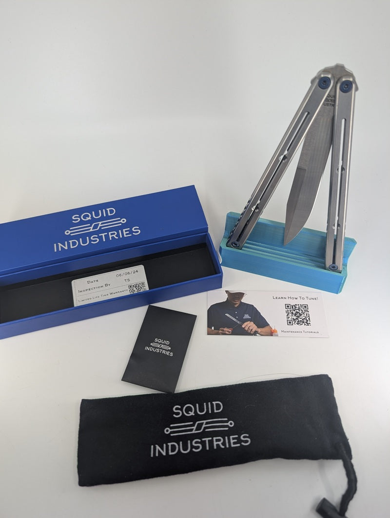 *Consignment* Squid Industries Ti-Kraken Satin Weehawk Blue Hardware Live Blade Balisong