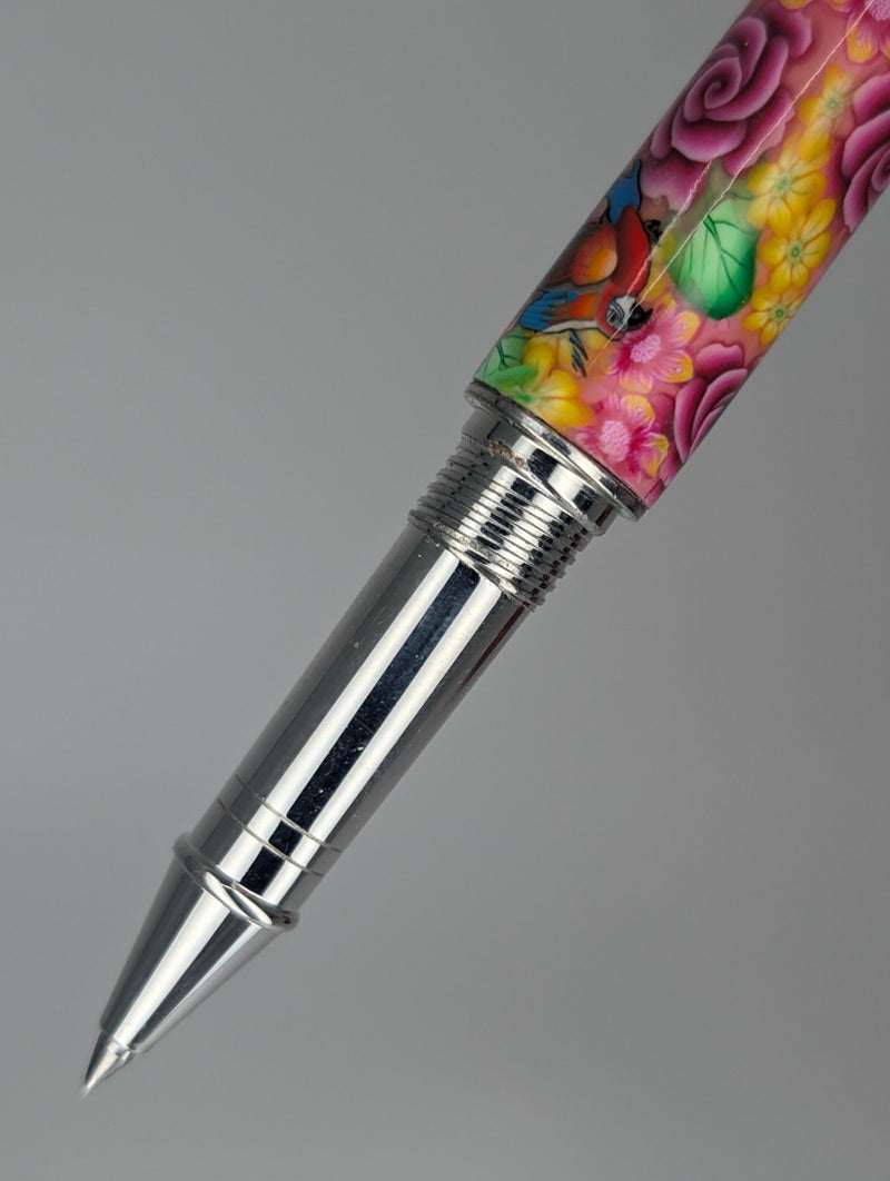 *Consignment* Toni Ransfield Pink Flowers & Parrot Rollerball Pen