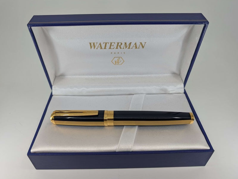 *Consignment* Waterman Paris Oversized Exception Black / Gold Fountain Pen 18k Gold Medium Nib