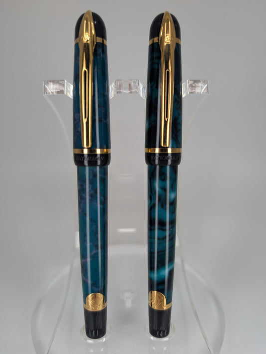 *Consignment* Waterman Phileas Green Swirl Rollerball / Fountain Pen (1.1) Set