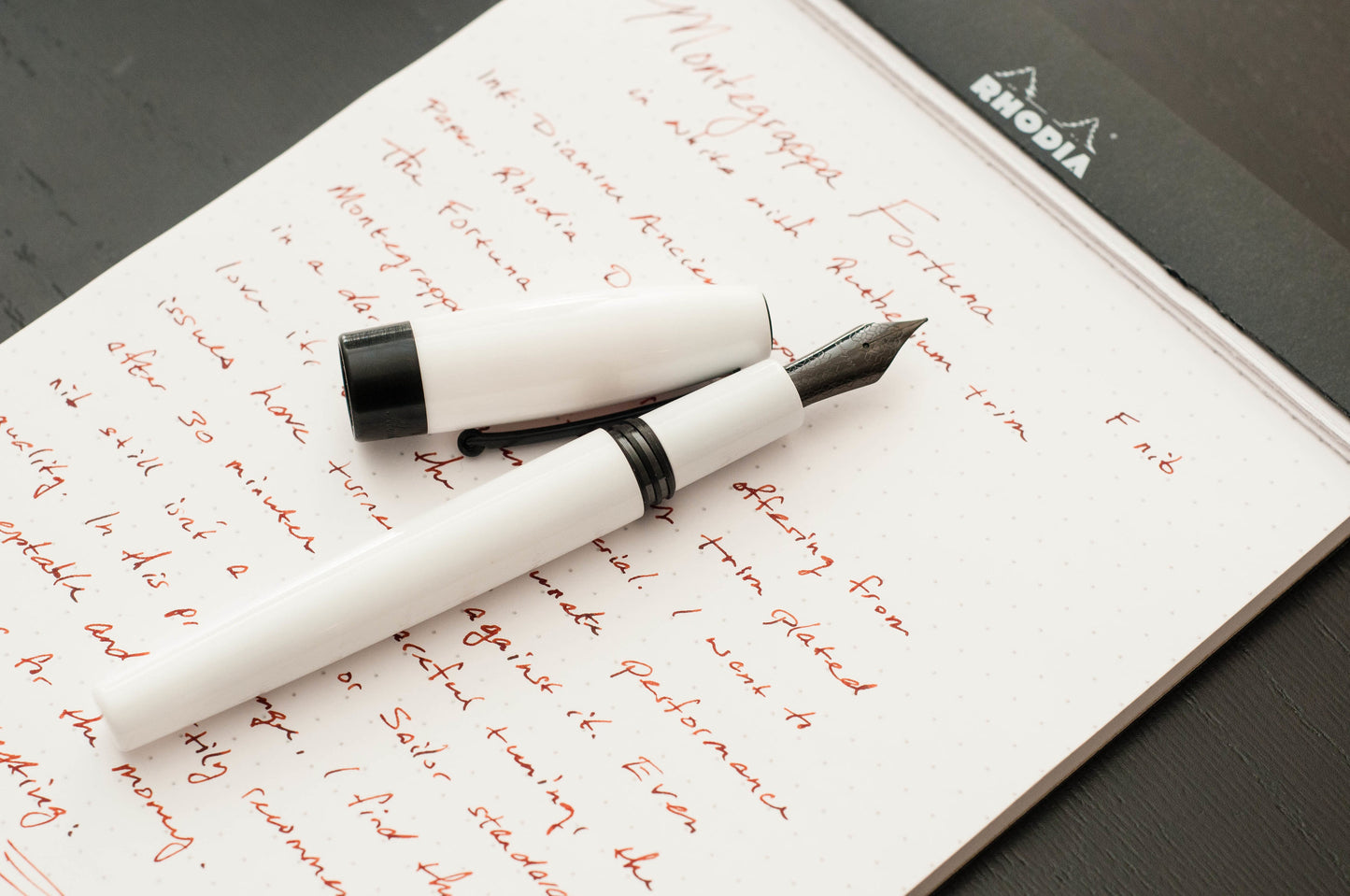 Montegrappa Fortuna White with Black Trim Fountain Pen Medium Steel Nib