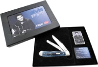 Case Knives Elvis Trapper/Zippo Lighter Embellished Smooth Mediterranean Blue Bone Gift Set