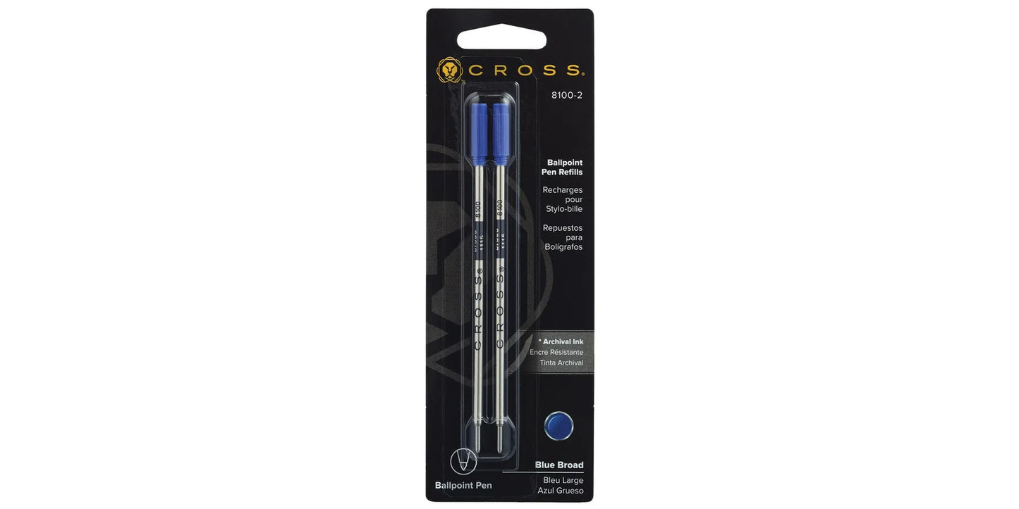Cross Ballpoint Refill 8100-2 Blue Broad 2pk